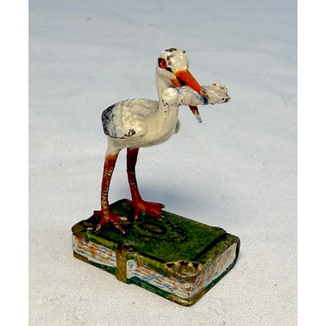 Metal Antique 19th Century Cold Painted Austrian Vienna Bronze Stork Crane Baby Statue For Sale - Image 7 of 9