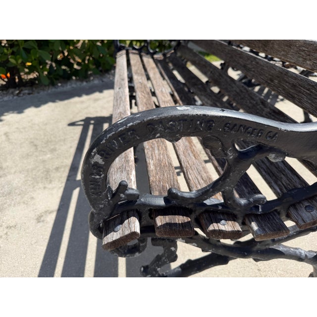 Vintage Cast Aluminum & Oak Garden Benches, Pair For Sale - Image 9 of 12
