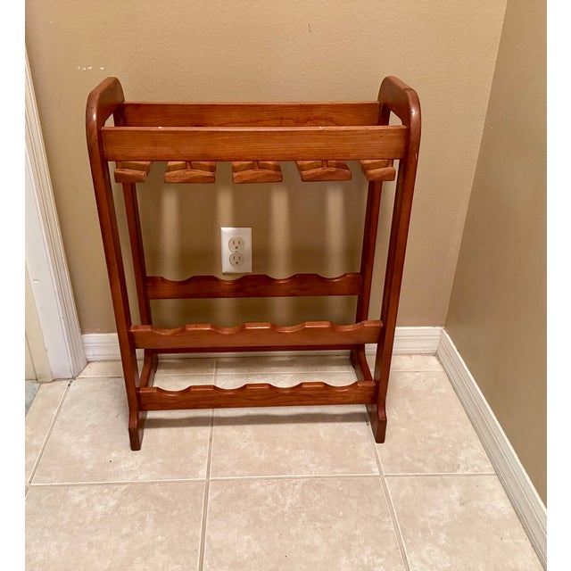 1980s Handmade Wooden Wine Rack & Wine Glass Holder — Vintage For Sale - Image 5 of 6