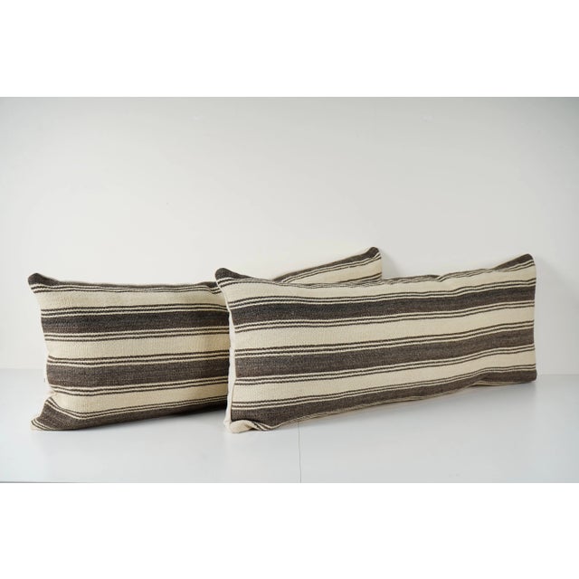Mid-Century Modern Turkish Hemp Kilim Cushion Cover - A Pair For Sale - Image 3 of 5