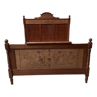 Antique Art Nouveau Ornate Bed with Inlays, 1900 For Sale