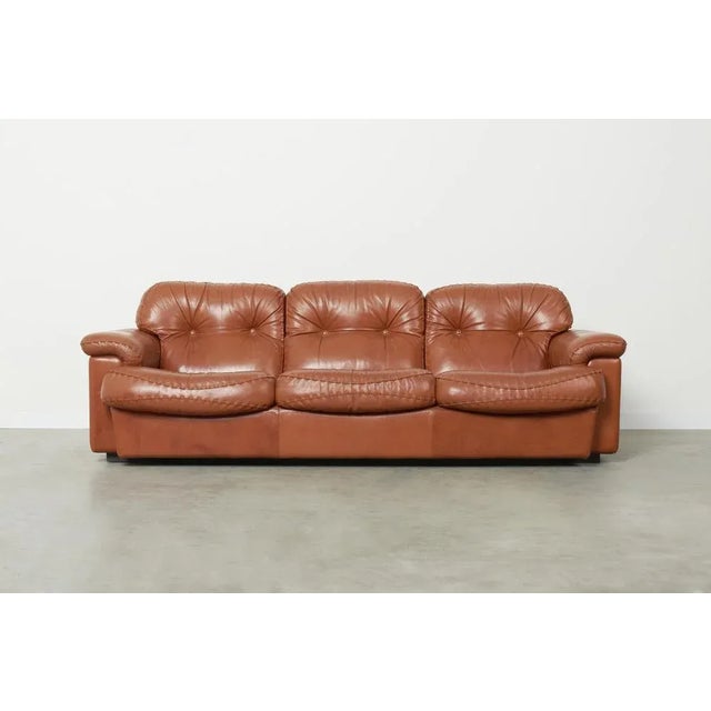 Cognac Leather Arizona Sofa attributed to Vavassori, Monza, Italy, 1970s, in Good conditions. Designed 1970 to 1979 This...