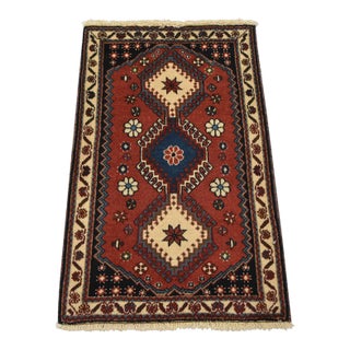 Yalameh Rug 1’10” X 2’11” Red Wool Vintage Tribal Hand-Knotted Carpet For Sale