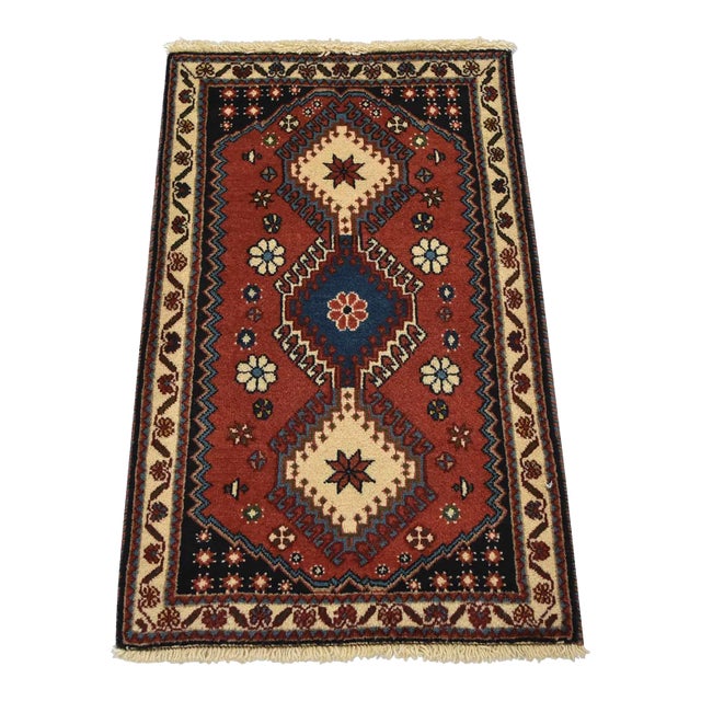 Yalameh Rug 1’10” X 2’11” Red Wool Vintage Tribal Hand-Knotted Carpet For Sale