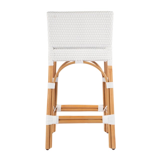 Wood Serienna 24.5 in. Seat Height Rectangular Rattan Low Back Counter Stool, White For Sale - Image 7 of 9