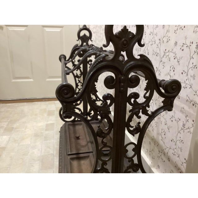 Victorian Rococo French-Inspired Scrollwork Cast Iron Umbrella Stand 1800’s Rare Originally From an Expensive Hotel in the 1800’s For Sale - Image 4 of 11