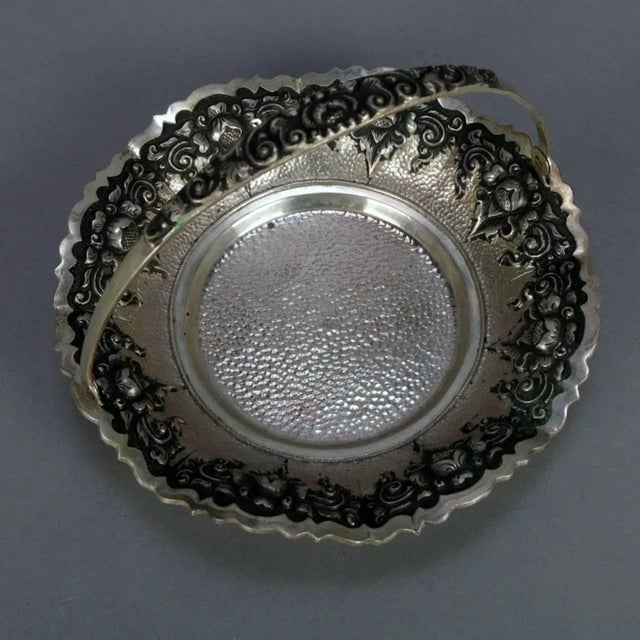 Victorian Antique Continental .800 Silver Reticulated Floral Repousse Bridal Basket 4.9toz For Sale - Image 3 of 11
