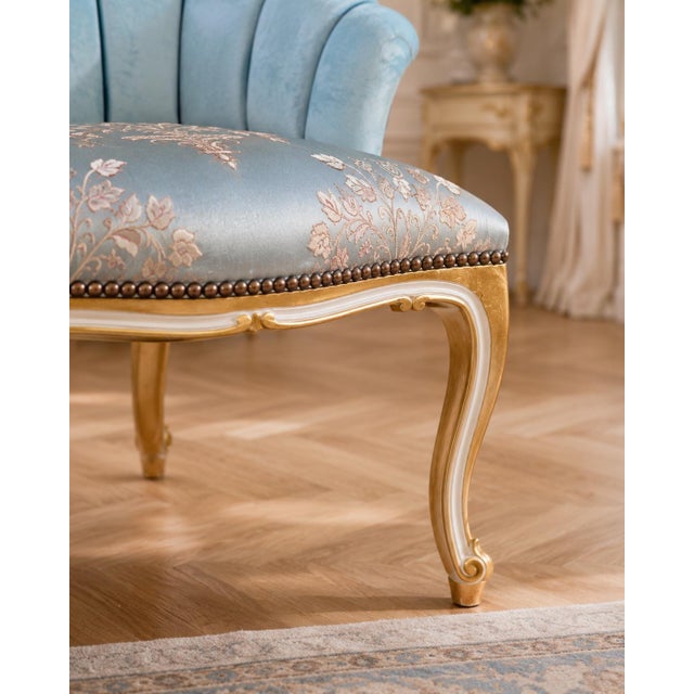 1980s Artisan Louis XV Gold Beech Blue Side Chairs-Pair For Sale - Image 6 of 11
