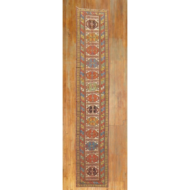 Persian Tribal Geometric Antique Zabihi Collection Persian Kurdish Runner - 3' x 16'5" For Sale - Image 3 of 10