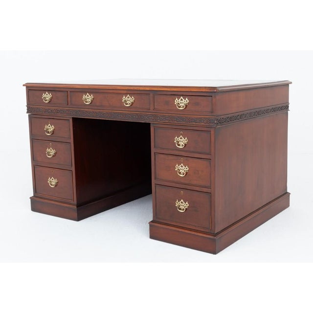 Metal Georgian Revival Pedestal Desk Mahogany, 1850s For Sale - Image 7 of 7