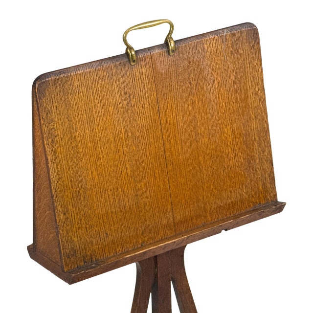 Brown Antique 1900s Arts and Crafts Quartersawn Oak Double-Sided Duet Music Stand W/ Lyre Shaped Pedestal For Sale - Image 8 of 18