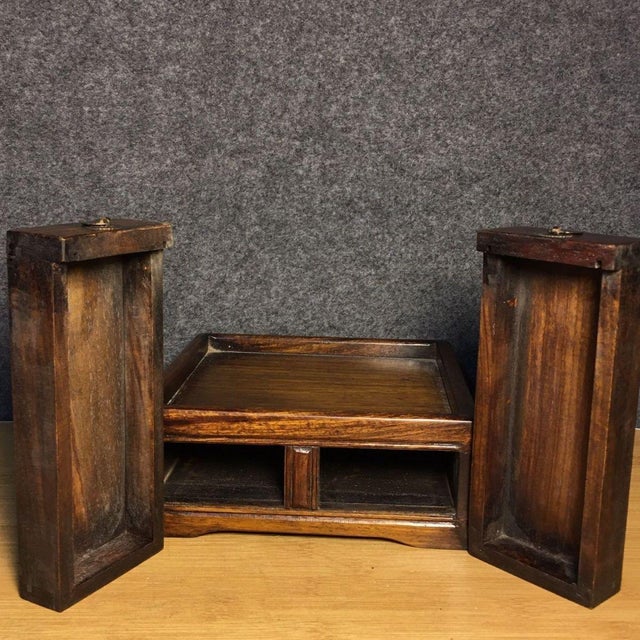 Vintage Rosewood Desk Organizer Box With Dual Drawers and Tray Top For Sale - Image 9 of 9