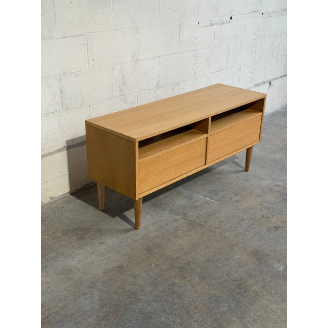 Vintage Danish Modern Oak Media Console / Low Tv Stand With Drawers For Sale - Image 9 of 10