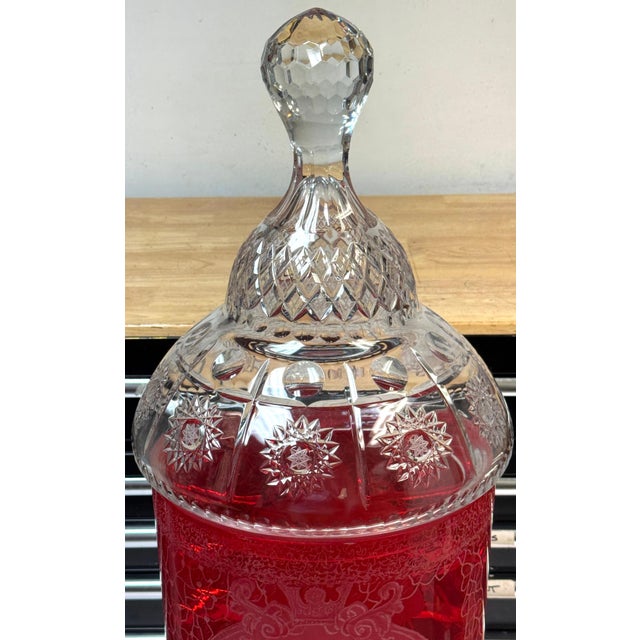 Monumental Bohemian Ruby & Crystal Ceremonial Pokal /Synagogue Presentation Urn For Sale - Image 4 of 18