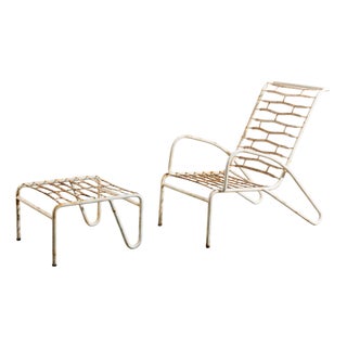 Set of Italian Deck Chair with Ottoman, 1950s For Sale