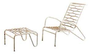 Set of Italian Deck Chair with Ottoman, 1950s