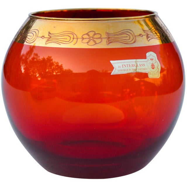Mid 20th Century Vintage Red & Gold Glass Centerpiece For Sale - Image 5 of 5