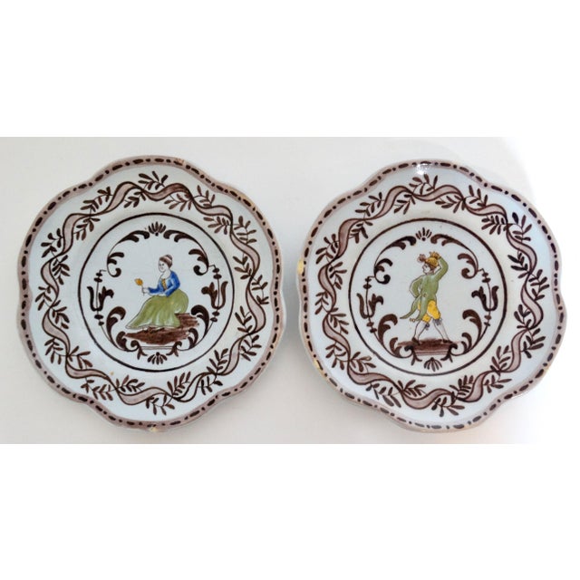 Antique White Antique French Faience Peasant Plates, a Pair For Sale - Image 8 of 10
