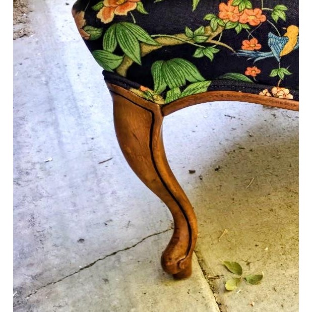 Pair of Vintage Queen Anne Wingback Chairs in Sanderson Chinoiserie Hall Upholstery For Sale - Image 13 of 17