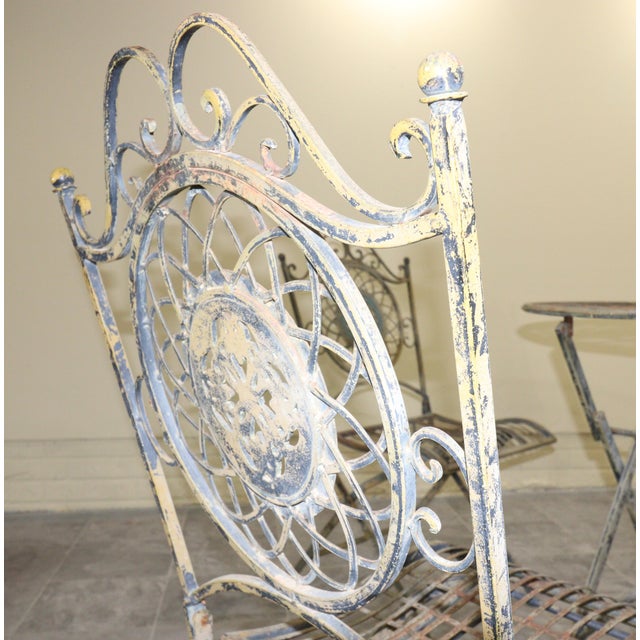 Italian 1970s Italian Bistro–Style Wrought Iron Garden Set With Four Folding Chairs For Sale - Image 3 of 18