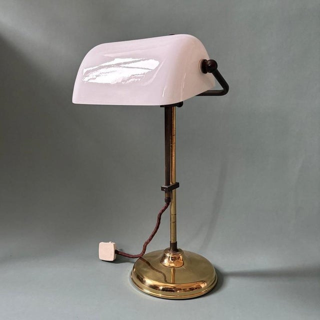 Vintage Bankers Lamp with White Glass Lampshade For Sale - Image 6 of 9