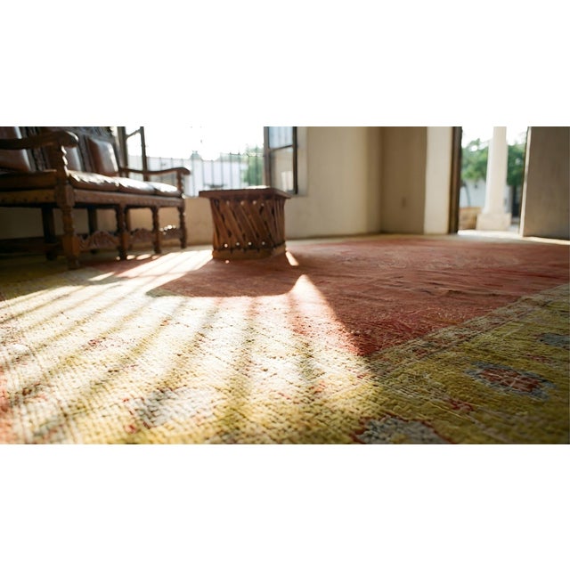 Textile 1890s Orange Medallion Antique Turkish Decorative Oushak Rug 11' 2" X 16' 4" Handknotted Wool Carpet For Sale - Image 7 of 9