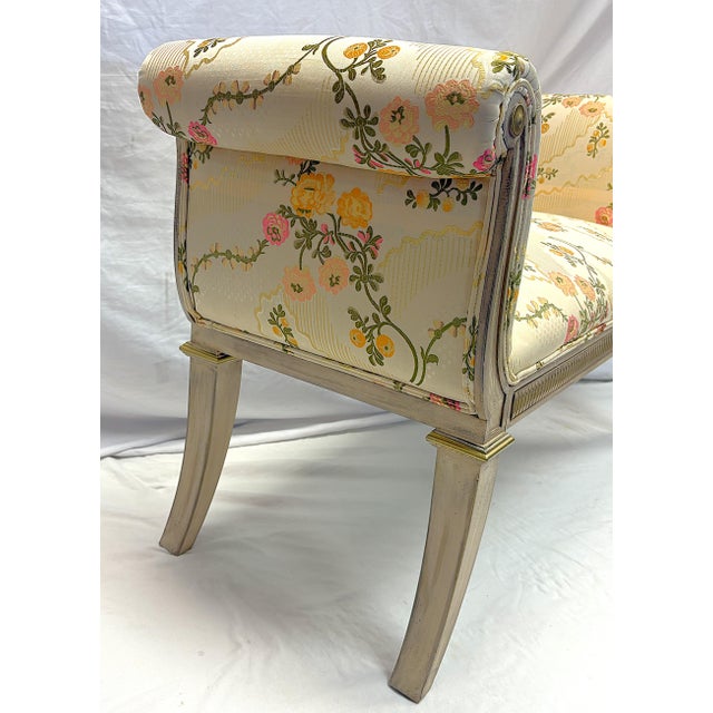 French Vintage Francisco Hurtado Rolled Arm Upholstered Bench Made in Spain For Sale - Image 3 of 15