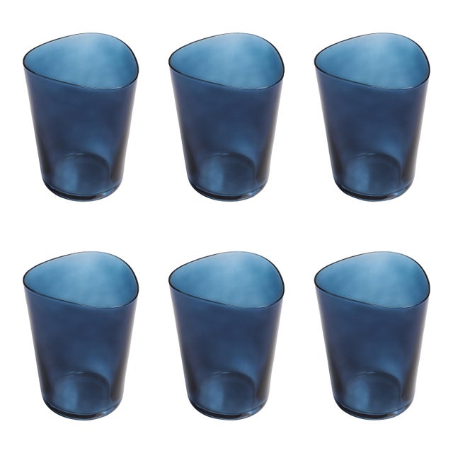 Summer Kampari 6-Piece Set Glass Tumblers, Indigo Blue For Sale