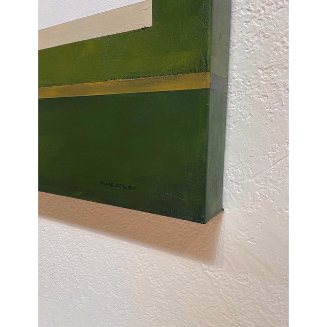 Contemporary North of Eden by Justin Wheatley | Acrylic on Canvas White Barn With Green Field For Sale - Image 3 of 11