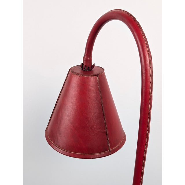 Mid-Century Modern Floor Lamp in Red Leather attributed to Jacques Adnet, France, 1960s For Sale - Image 6 of 16