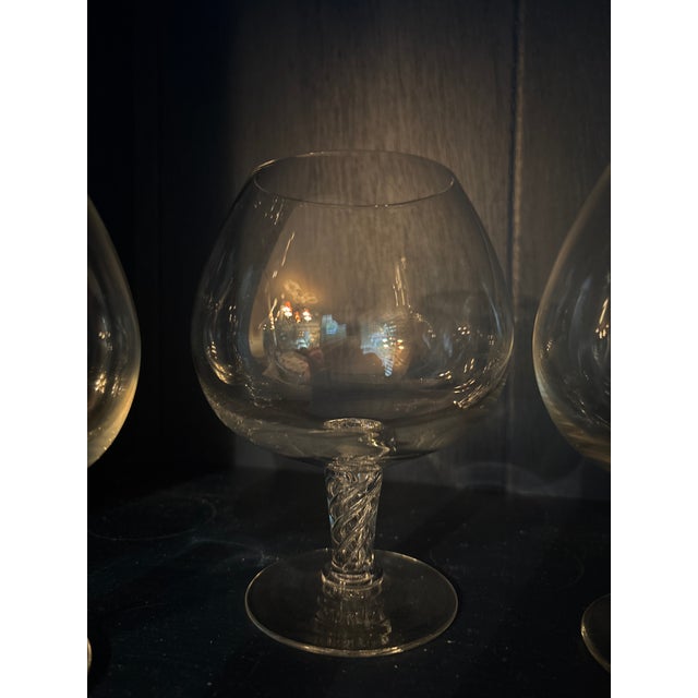 1960s Air Twist Stems Handblown Crystal Brandy Snifters / Cognac Glasses - Set of 4 For Sale - Image 4 of 10