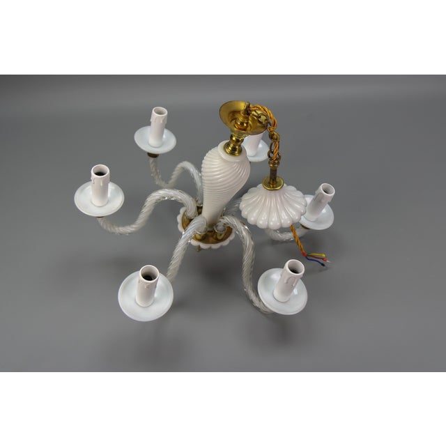 Italian Murano White Clear and Milk Glass Six-Arm Chandelier, 1950s For Sale - Image 16 of 18