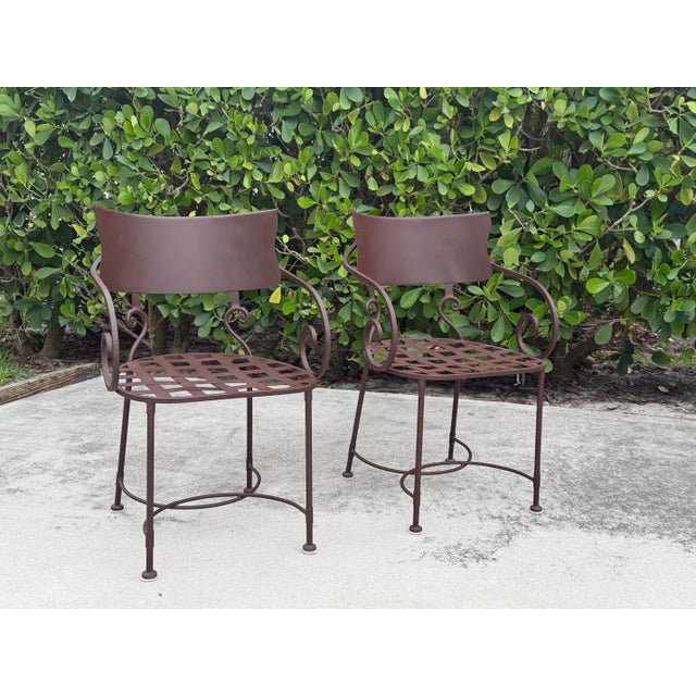 Vintage Scroll Arm Wrought Iron Patio Dining Chairs - Pair For Sale - Image 11 of 12