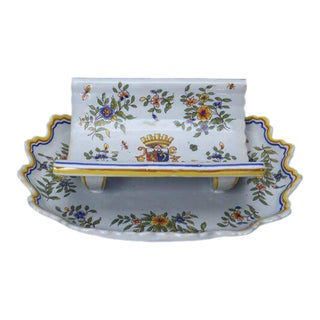 Antique French Faience Asparagus Server with Coat of Arms For Sale