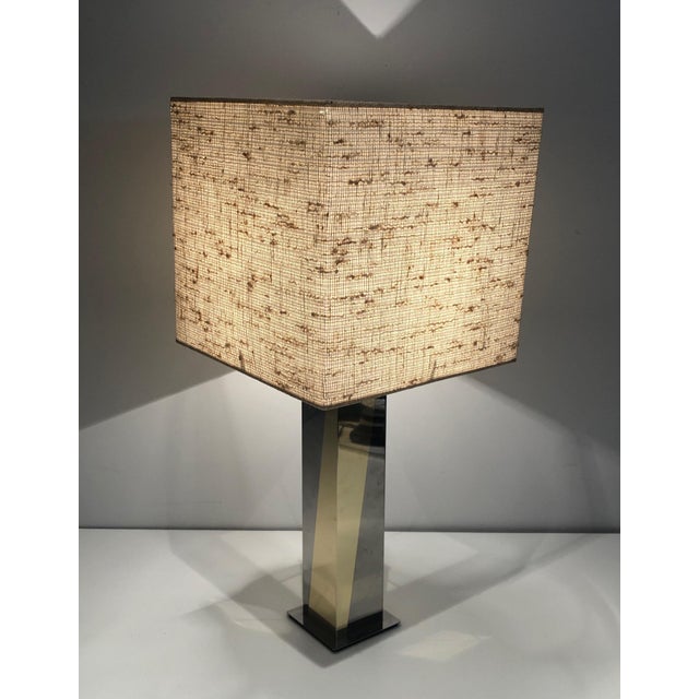 1970s Chrome and Gilt Metal Table Lamp, French Work For Sale - Image 6 of 12