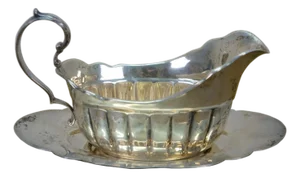 Antique Fisher Silversmiths Sterling Silver Gravy Boat & Underplate 342g 7.5"