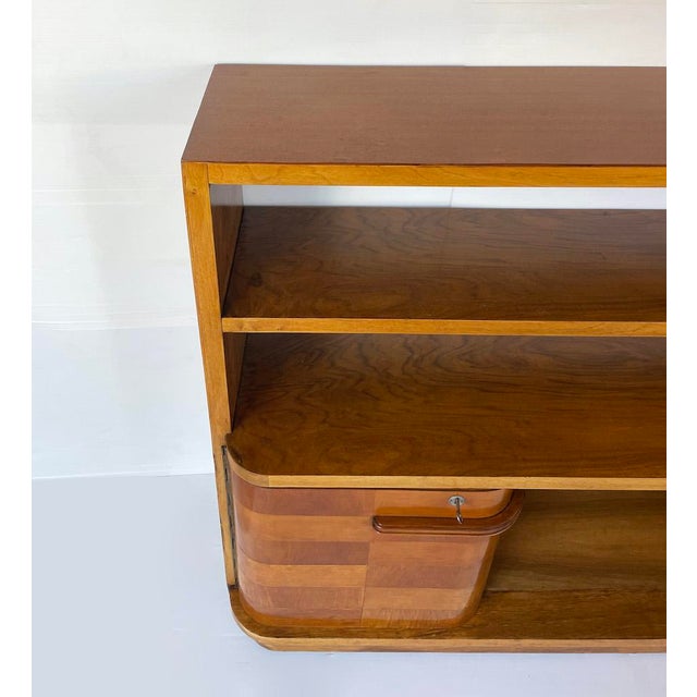 Wood Art Deco Veneered Walnut Bookcase with Doors, 1930s For Sale - Image 7 of 13