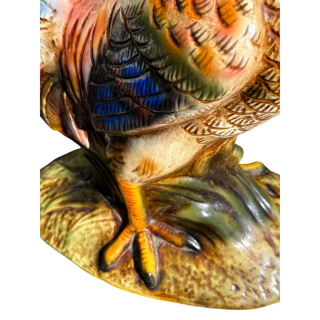 Mid 20th Century Large Italian Vintage Mid Century Hand Painted Ceramic Rooster & Sunflowers Statue/Figurine For Sale - Image 5 of 10