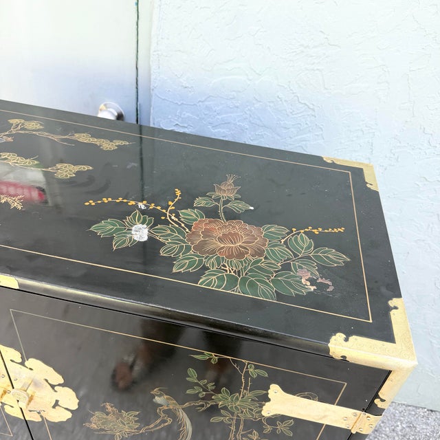 Chinese Chinese Black and Gold and Hand Painted Armoire/Chest of Drawers For Sale - Image 3 of 9