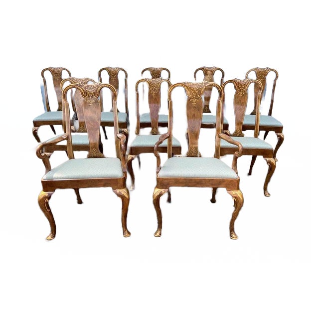 Baker Cherry Queen Anne Dining Chairs With Gold Gilt Details - Set of 10 For Sale - Image 13 of 13