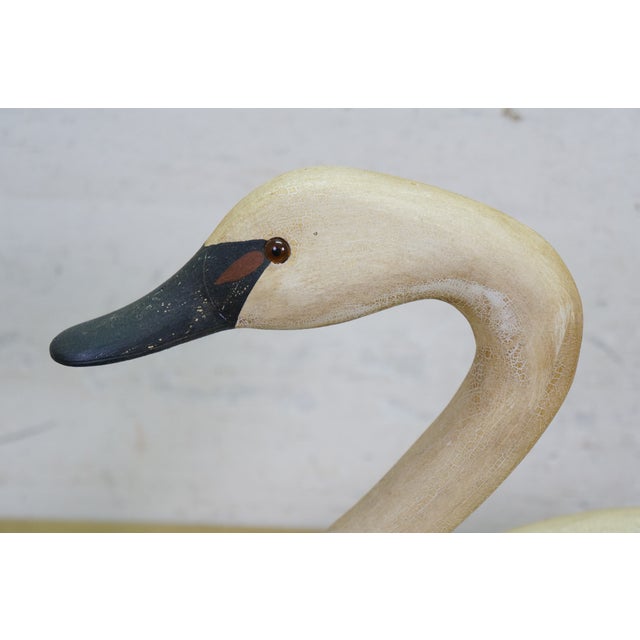 White Late 20th Century Rare Wildfowler Decoy Ny Hand Carved Wooden Tundra Swan Folk Art Figure 18" For Sale - Image 8 of 13