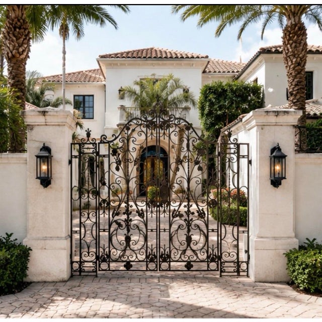Metal Vintage French-Style Cast Iron Garden Driveway Gates With Side Panels For Sale - Image 7 of 10