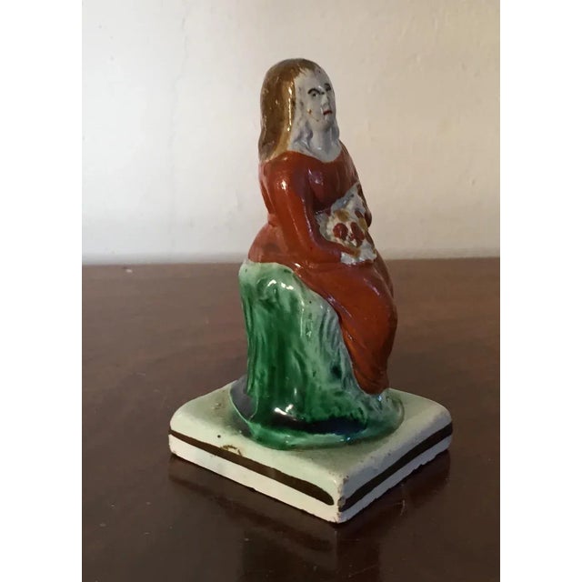 Orange 1800 English Georgian Staffordshire Pearlware Figure of Summer Prattware For Sale - Image 8 of 11