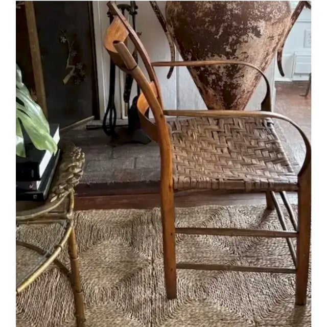 Antique Primitive Bentwood Arm Ladder Back Chair With Original Woven Splint Seat For Sale In New York - Image 6 of 10
