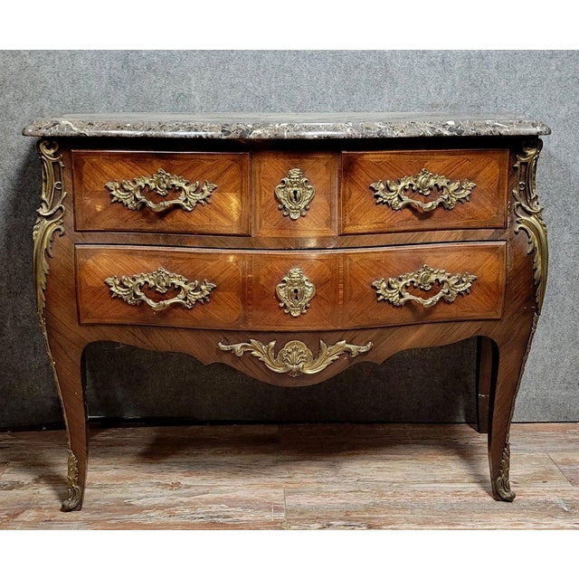 Louis XV style bombé commode in marquetry