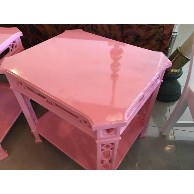 Chinoiserie Pink Lacquered Fretwork Side Tables - a Pair ...