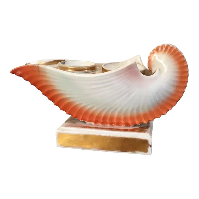 1810 French Empire Paris Porcelain Sea Shell Form Inkwell For Sale