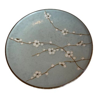 Japanses Artisan Stoneware Glazed Dogwood Motif Plate For Sale