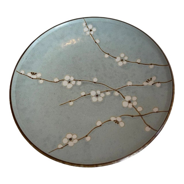 Japanses Artisan Stoneware Glazed Dogwood Motif Plate For Sale