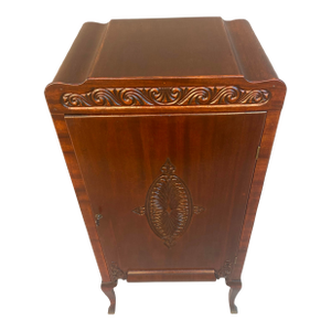 Antique Carved Mahogany Sheet Music Cabinet With Lock and Key